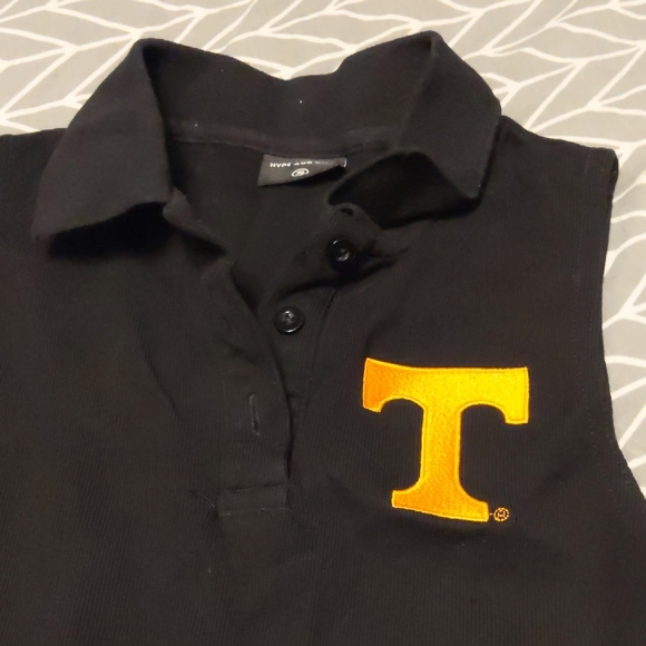 Black Sleeveless Polo Dress with Orange T Logo - Picture 2 of 8